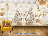 Avikalp Exclusive AVZ0063 3D Tulip Flower Wall Swan Diamond Jewels Background Wall Background Wall HD 3D Wallpaper