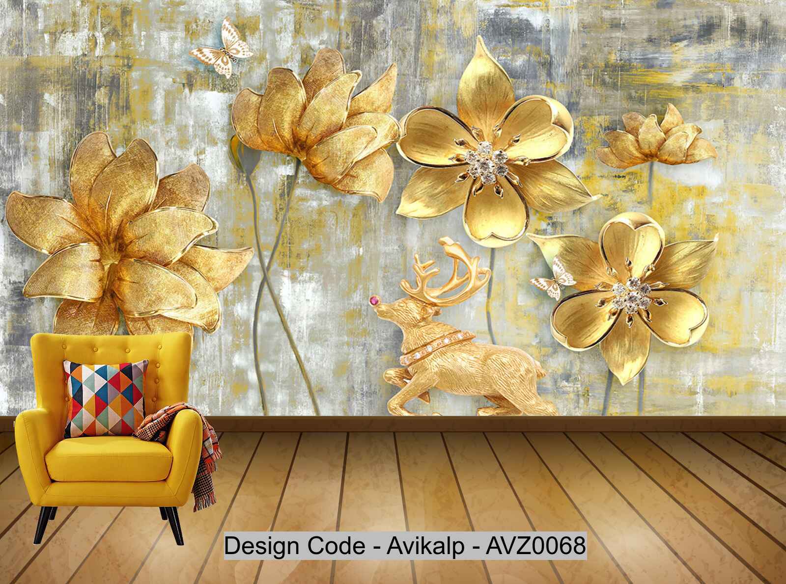 Avikalp Exclusive AVZ0068 Generation Simple 3D Embossed Peony New Chinese Tv Background Wall HD 3D Wallpaper