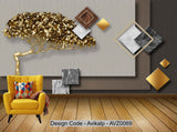 Avikalp Exclusive AVZ0069 Modern Fashion 3D Golden Golden Fortune Tree Gold Foil Geometric Background Wall HD 3D Wallpaper