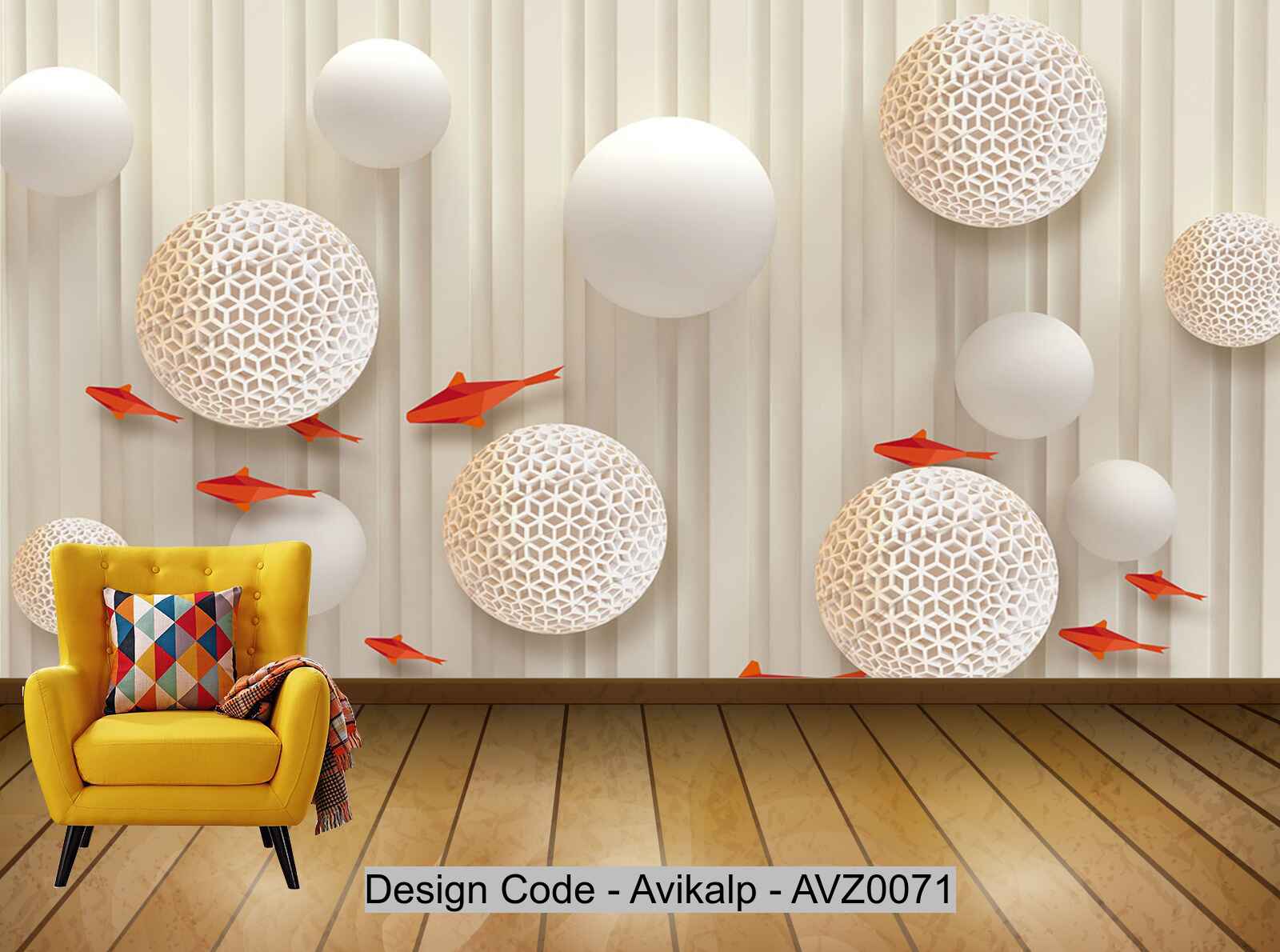 Avikalp Exclusive AVZ0071 Modern Fashion 3D Dimensional Circle Red Squid Living Room Wall HD 3D Wallpaper