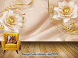 Avikalp Exclusive AVZ0072 Golden Delicate Floral Flower Branch Jewelry Background Wall HD 3D Wallpaper