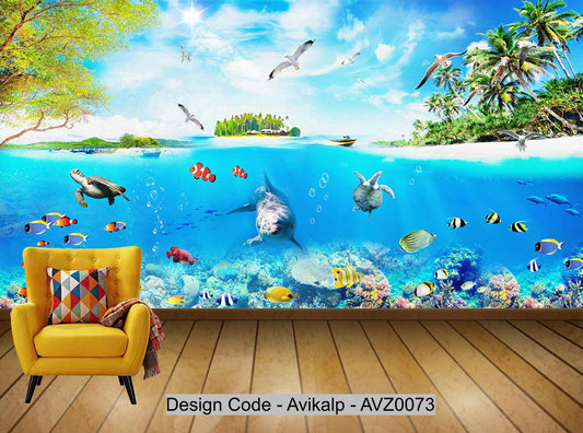 Avikalp Exclusive AVZ0073 Simple Modern Underwater World Children's Cartoon Wall HD 3D Wallpaper