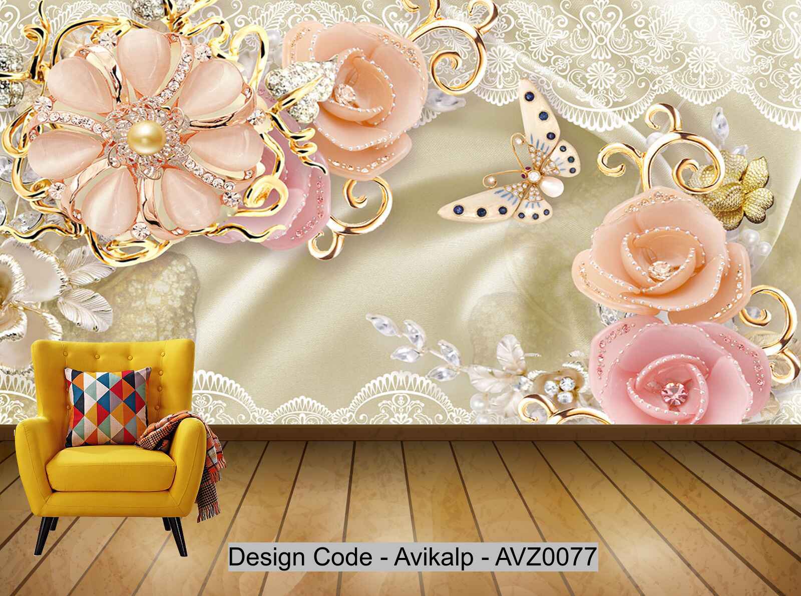 Avikalp Exclusive AVZ0077 Modern Luxury 3D Flower Wall Background HD 3D Wallpaper