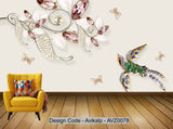 Avikalp Exclusive AVZ0078 3D Diamond Jewelry Flower Bird Butterfly Background Wall HD 3D Wallpaper