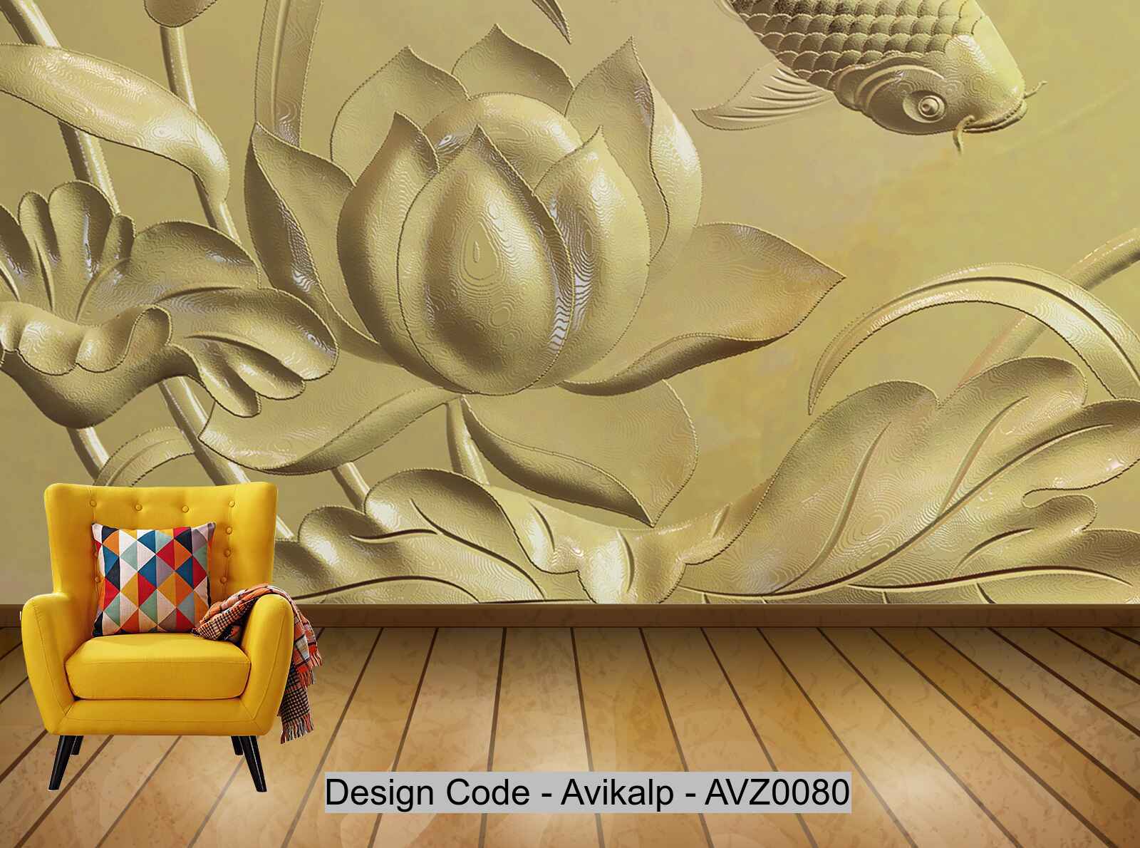 Avikalp Exclusive AVZ0080 Chinese 3D Embossed Lotus Fish Tv Background Wall HD 3D Wallpaper