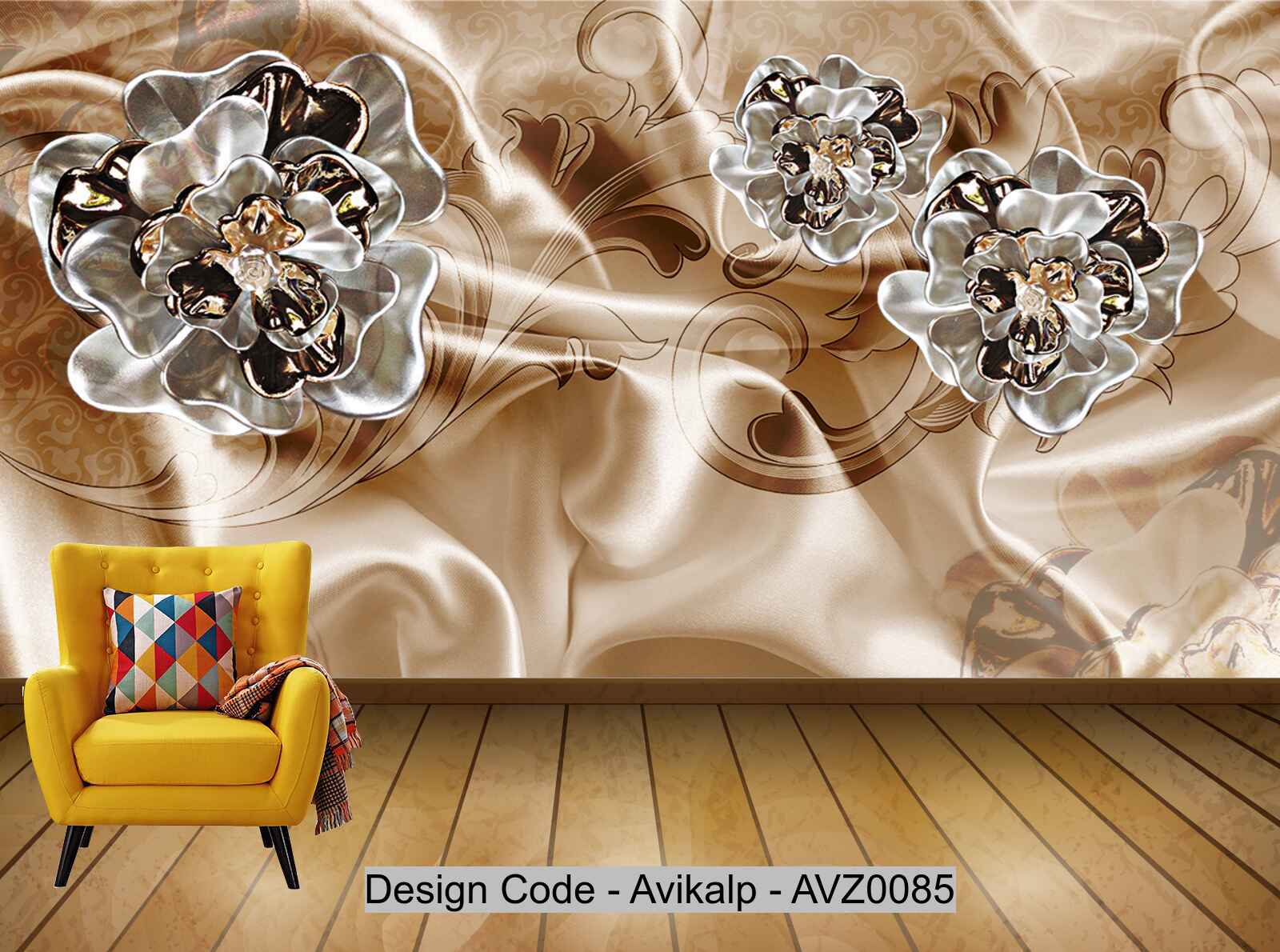 Avikalp Exclusive AVZ0085 3D Luxurious Jewelry Flower Silk Satin Background Wall HD 3D Wallpaper