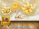 Avikalp Exclusive AVZ0088 European Gold Floral Swan Jewelry Background Wall HD 3D Wallpaper