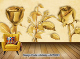 Avikalp Exclusive AVZ0091 3D Golden Luxury Flower Tv Background Wall HD 3D Wallpaper