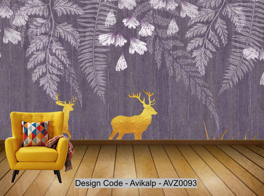 Avikalp Exclusive AVZ0093 Modern Minimalist Texture Nature Jungle Elk Floral Tv Background Wall HD 3D Wallpaper