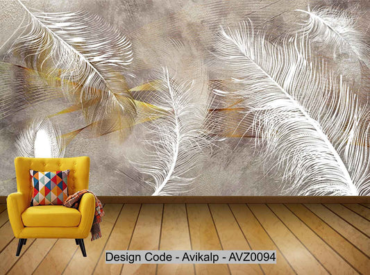 Avikalp Exclusive AVZ0094 Modern Minimalist Cement Stone Feathers Tv Background Wall HD 3D Wallpaper