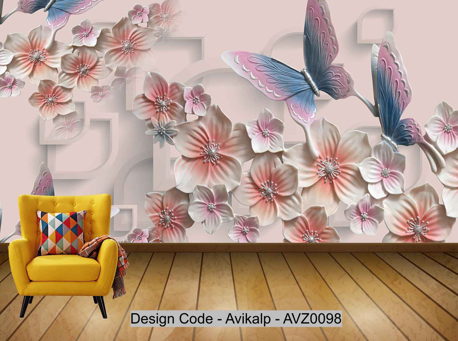 Avikalp Exclusive AVZ0098 3D Butterfly And Flower Tv Background Wall HD 3D Wallpaper