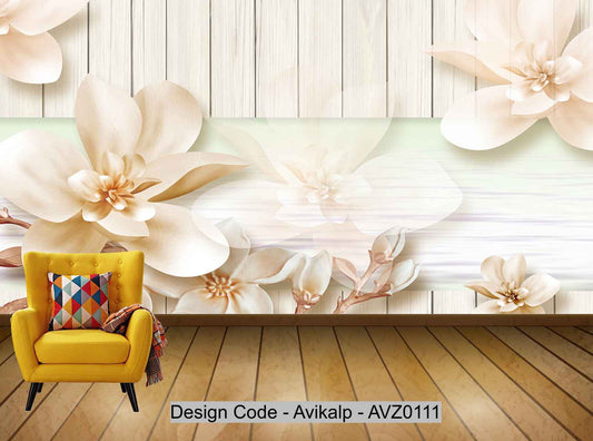 Avikalp Exclusive AVZ0111 Modern 3D Three Dimensional Elegant Flowers Pale Pink Background Wall HD 3D Wallpaper