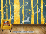 Avikalp Exclusive AVZ0114 Modern Minimalistic Golden Abstract Tree Elk Tv Background Wall HD 3D Wallpaper