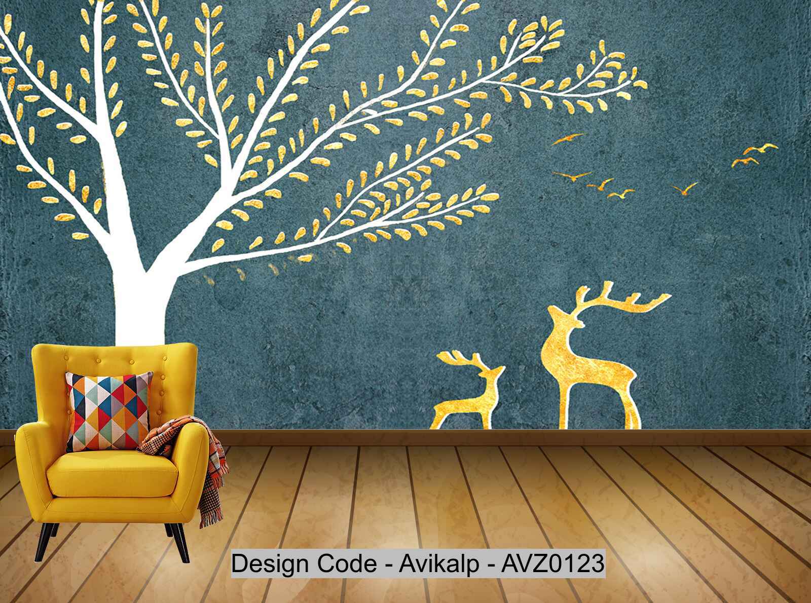 Avikalp Exclusive AVZ0123 Modern Minimalist Gold Foil Elk European Background Wall Customization HD 3D Wallpaper