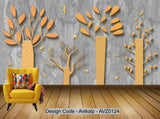 Avikalp Exclusive AVZ0124 Nordic Modern Minimalist Hand Painted Golden Trees Forest Tv Background Wall HD 3D Wallpaper