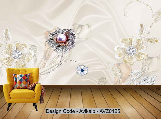 Avikalp Exclusive AVZ0125 Diamond Heart Jewelry Flower Soft Bag Background Wall Customization HD 3D Wallpaper
