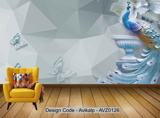 Avikalp Exclusive AVZ0126 Simple And Stylish Peacock New Chinese Background Wall HD 3D Wallpaper