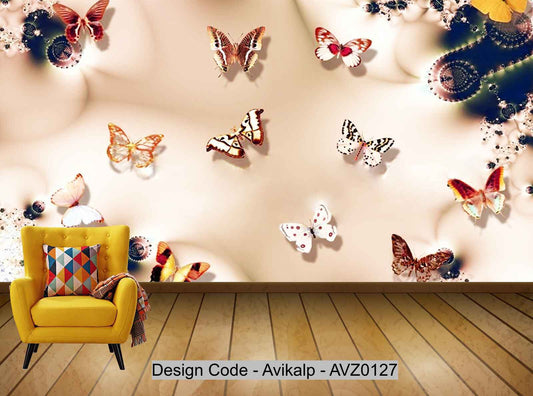 Avikalp Exclusive AVZ0127 Three Dimensional Elegant Silk Butterfly Jewelry Living Room Tv Background Wall HD 3D Wallpaper