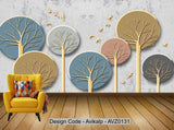 Avikalp Exclusive AVZ0131 Modern Minimalist Metal Forest Tree Stone Tv Background Wall HD 3D Wallpaper