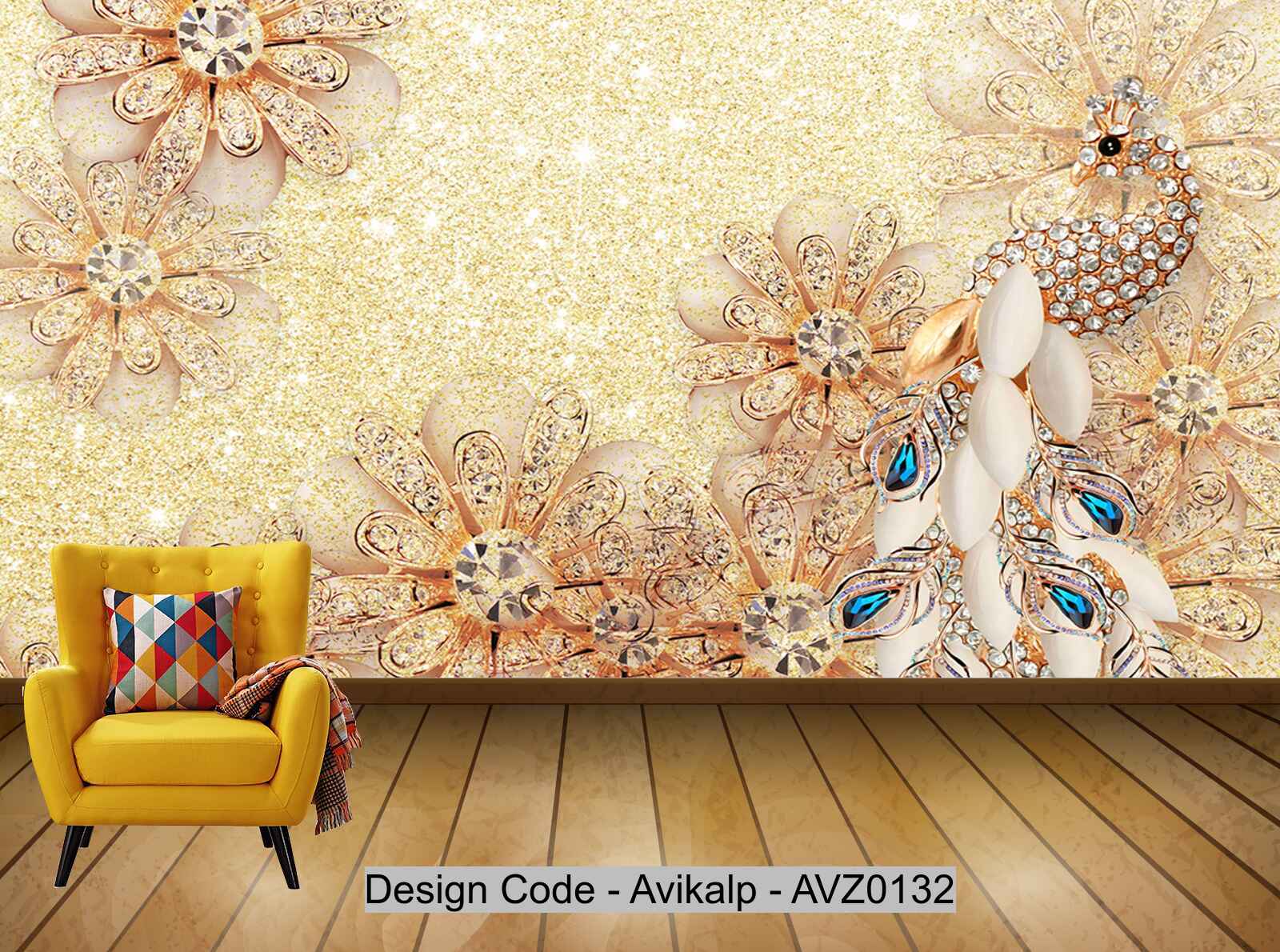 Avikalp Exclusive AVZ0132 Gorgeous Diamond Jewelry Flower Gem Peacock Background Wall HD 3D Wallpaper