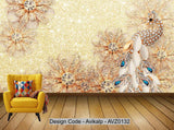Avikalp Exclusive AVZ0132 Gorgeous Diamond Jewelry Flower Gem Peacock Background Wall HD 3D Wallpaper