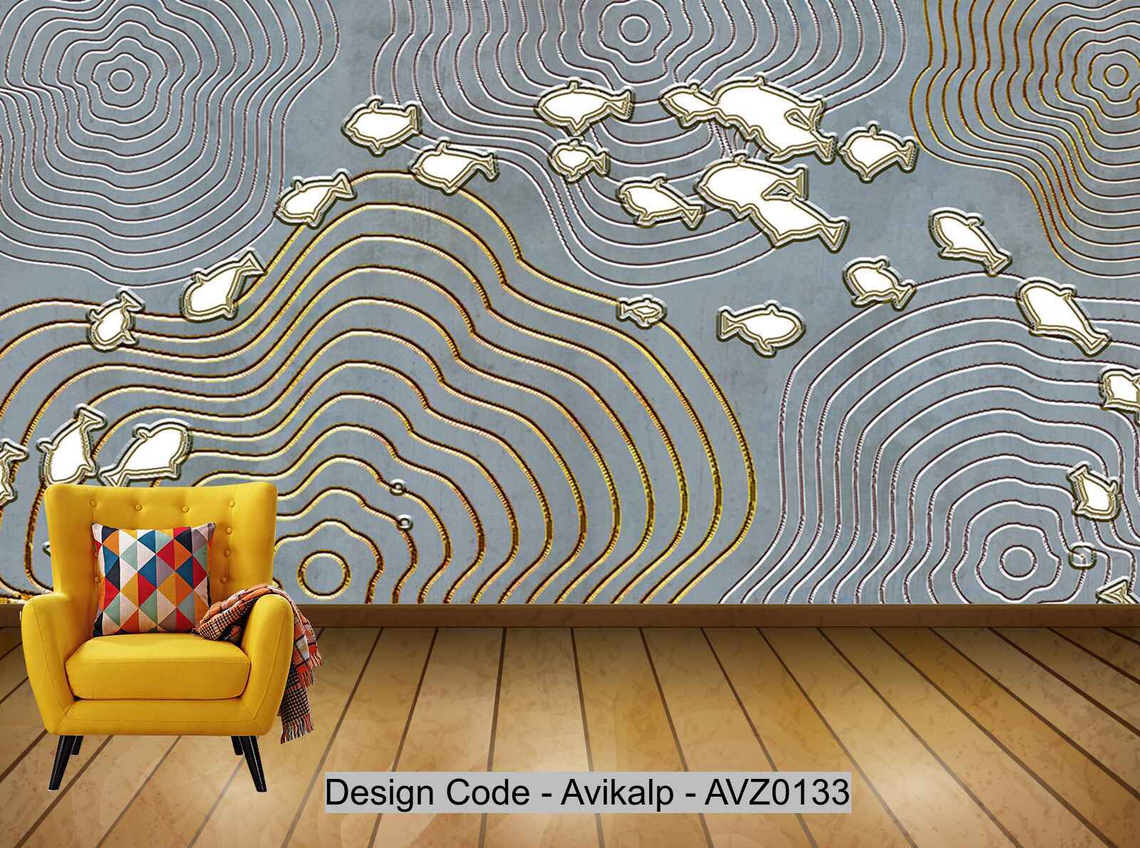 Avikalp Exclusive AVZ0133 Modern Beautiful Three Dimensional 3D Fish Tree Wheel Background Wall HD 3D Wallpaper
