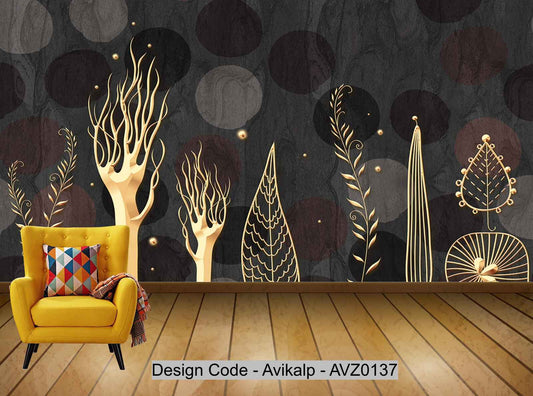 Avikalp Exclusive AVZ0137 Modern Minimalist Three Dimensional Metal Tree Stone Tv Background Wall HD 3D Wallpaper
