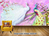 Avikalp Exclusive AVZ0138 Chinese Pink Love Peacock Plum Blossom Peony Flower Wall HD 3D Wallpaper