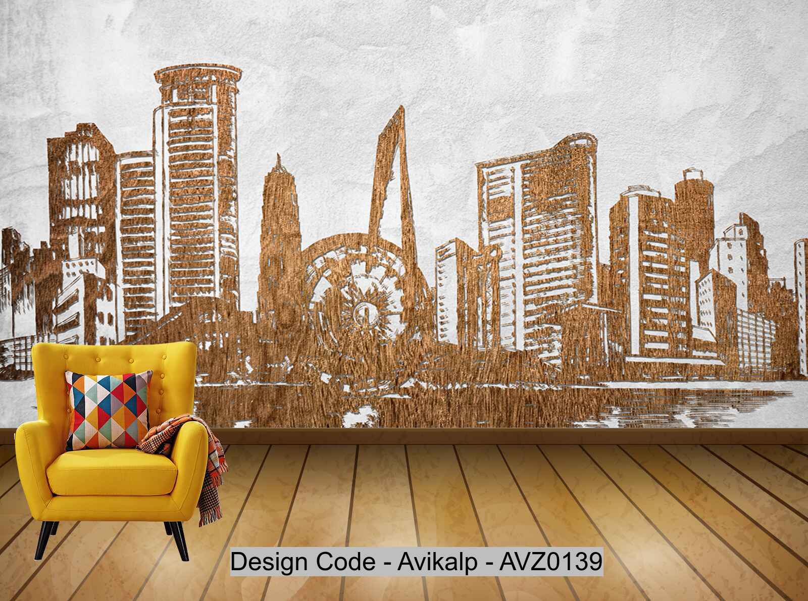 Avikalp Exclusive AVZ0139 Modern Minimalist Wooden City Silhouette Background Wall HD 3D Wallpaper