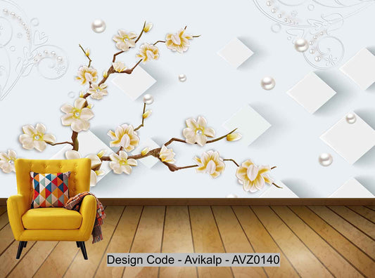 Avikalp Exclusive AVZ0140 Simple Three Dimensional Flower Branch Flower Jewelry Background Wall HD 3D Wallpaper
