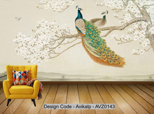Avikalp Exclusive AVZ0143 Chinese Peacock Flower Living Room Tv Background HD 3D Wallpaper
