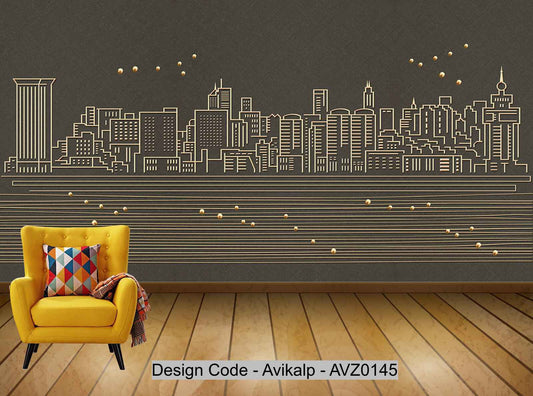Avikalp Exclusive AVZ0145 Modern Minimalist Style Golden Lines Urban Architecture Tv Background Wall HD 3D Wallpaper