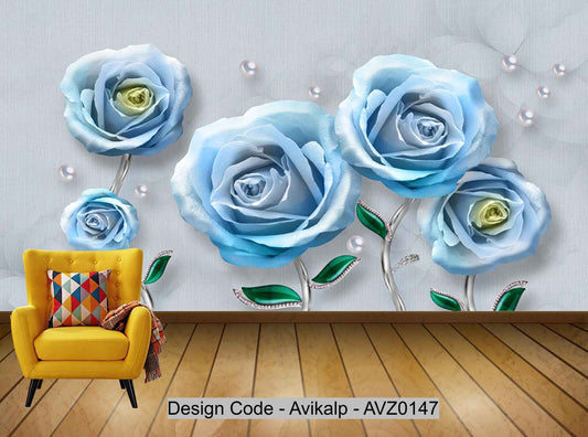 Avikalp Exclusive AVZ0147 Modern Minimalist Small Fresh Blue Rose Jewelry Beautiful Background Wall HD 3D Wallpaper