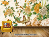 Avikalp Exclusive AVZ0150 Marble 3D Peony Flower Bird Jade Carving Wall HD 3D Wallpaper