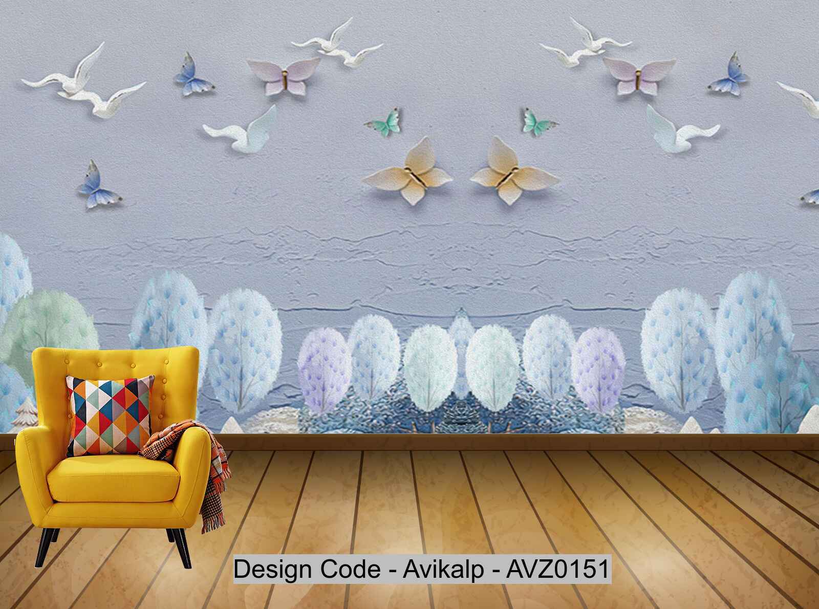 Avikalp Exclusive AVZ0151 Modern Beautiful Forest Butterfly Flying Bird Tv Background Wall HD 3D Wallpaper