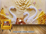Avikalp Exclusive AVZ0157 Modern Beautiful Love Butterfly Swan Embossed Tv Background Wall HD 3D Wallpaper