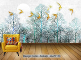 Avikalp Exclusive AVZ0160 Modern Nordic Style Textured Jungle Woods Flying Birds Tv Background Wall HD 3D Wallpaper