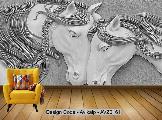 Avikalp Exclusive AVZ0161 Modern Handmade Three Dimensional Relief 3d Horse Tv Background Wall HD 3D Wallpaper