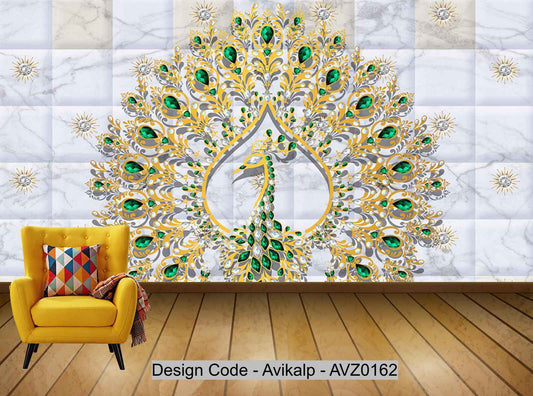 Avikalp Exclusive AVZ0162 Modern Peacock Jewelry Tv Background Wall HD 3D Wallpaper