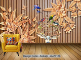 Avikalp Exclusive AVZ0168 Modern Wood Carving Flowers Wood Grain 3d Fawn Bird Tv Background Wall HD 3D Wallpaper
