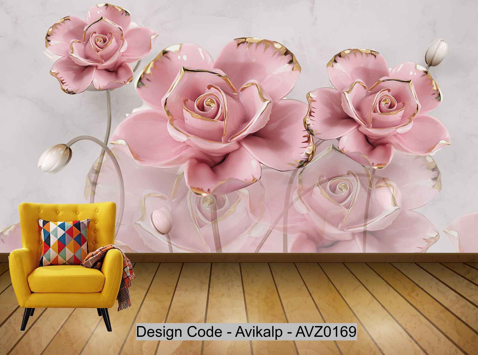 Avikalp Exclusive AVZ0169 Modern 3d Hibiscus Flower Embossed Background Wall HD 3D Wallpaper