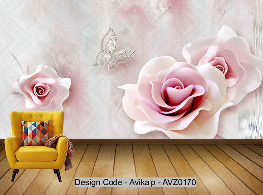 Avikalp Exclusive AVZ0170 Modern Beautiful Minimalist 3d Rose Embossed Background Wall HD 3D Wallpaper