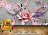Avikalp Exclusive AVZ0177 Modern 3d Embossed Beautiful Lotus Guppies Flower Tv Background Wall HD 3D Wallpaper
