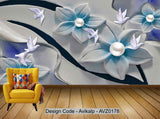 Avikalp Exclusive AVZ0178 Modern 3d Three Dimensional Pearl Flower Embossed Flying Bird Tv Background Wall HD 3D Wallpaper
