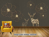 Avikalp Exclusive AVZ0182 Modern Minimalist Golden Lines Flowers Plum Tv Background Wall HD 3D Wallpaper