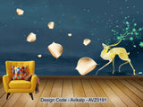 Avikalp Exclusive AVZ0191 Modern Beautiful Minimalist Golden Deciduous Elk Background Wall HD 3D Wallpaper