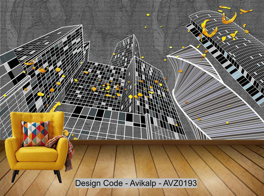 Avikalp Exclusive AVZ0193 Modern Minimalistic Geometric Lines City Silhouette Tv Background Wall HD 3D Wallpaper