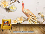 Avikalp Exclusive AVZ0199 Modern European Pattern Embossed Peacock Background Wall HD 3D Wallpaper