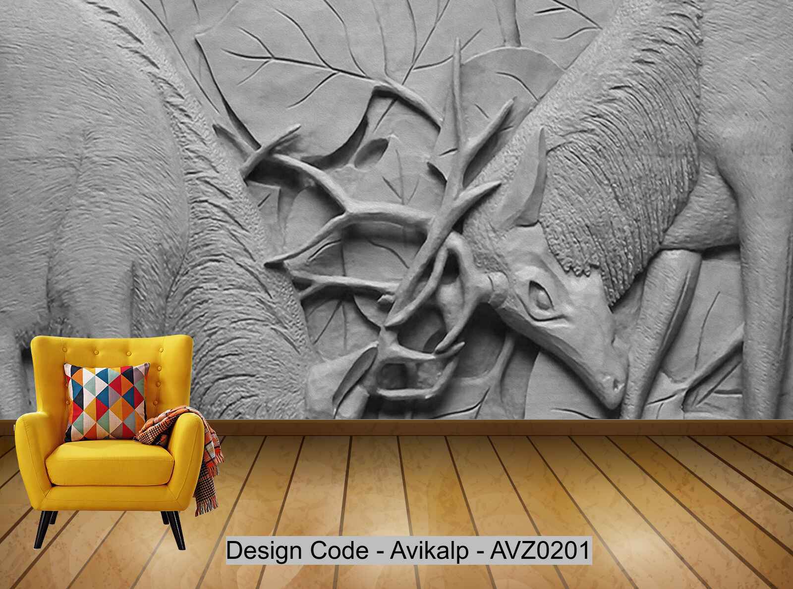 Avikalp Exclusive AVZ0201 Modern Creative Generation 3D Three Dimensional Embossed Elk Duel Tv Background Wall HD 3D Wallpaper