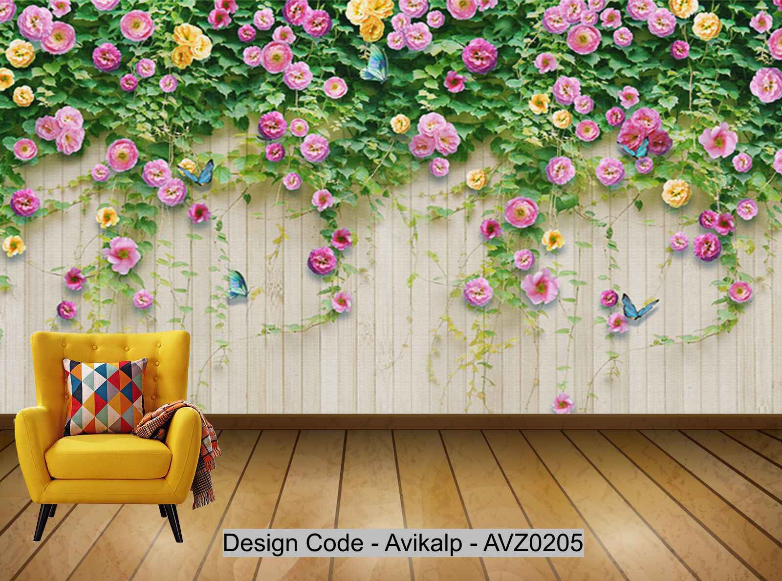 Avikalp Exclusive AVZ0205 Modern Minimalist Rose Vine Wood Plank Wall HD 3D Wallpaper